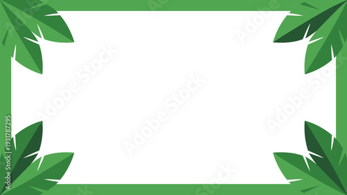 Tropical green leaf border frame vector illustration with botanical foliage elements on white background for summer nature and floral designs.