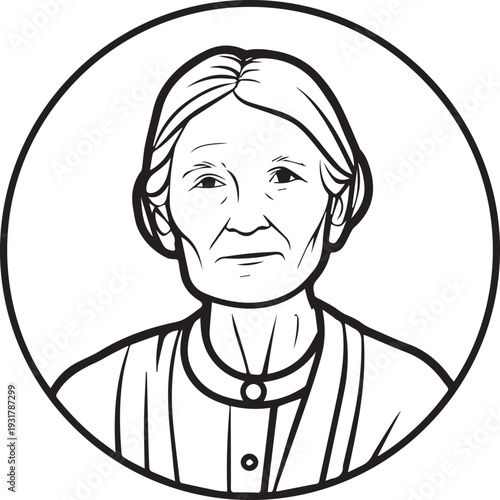 Old Woman Black and White Avatar Illustration in Minimal Line Art Style Design
