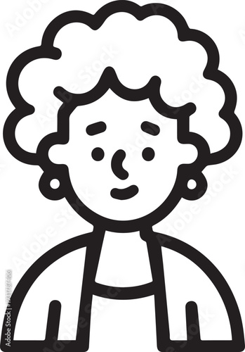 Old Woman Black and White Avatar Illustration in Minimal Line Art Style Design