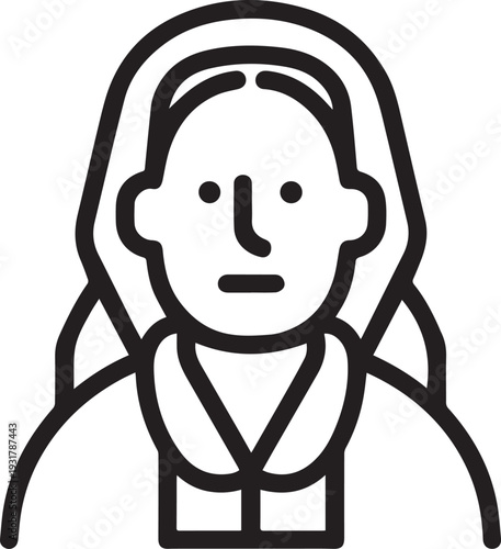 Old Woman Black and White Avatar Illustration in Minimal Line Art Style Design