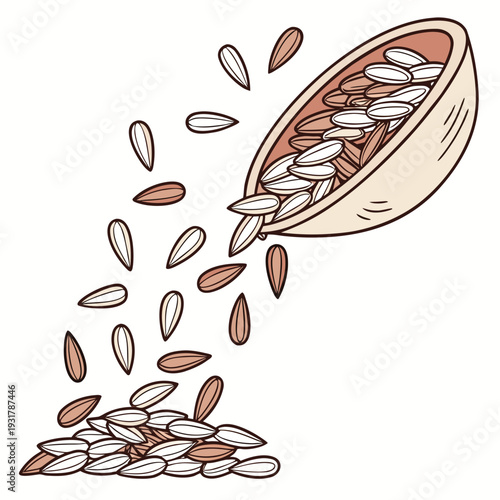 Rice grains spilling from bowl dynamic motion