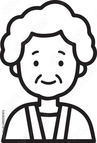 Old Woman Black and White Avatar Illustration in Minimal Line Art Style Design