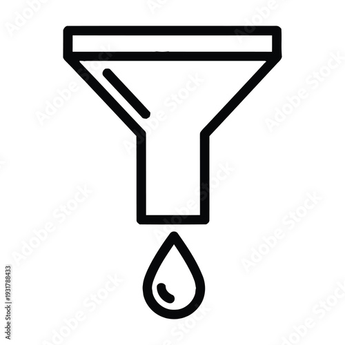 Liquid droplet falling from a funnel symbolizing filtering or purification