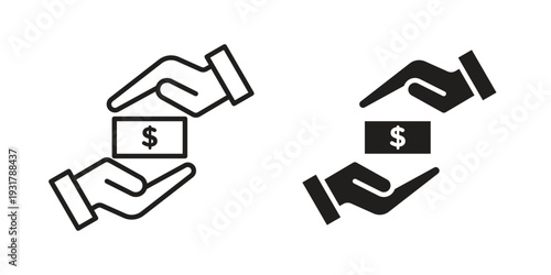 Hand money exchange icon set. Linear style. Vector icons
