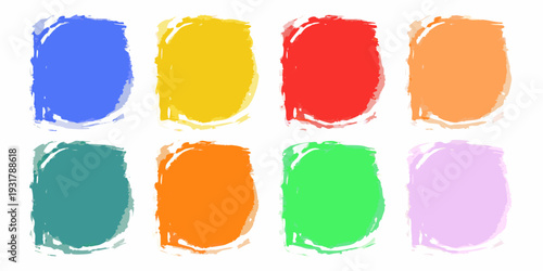 Abstract arrangement of vibrant rectangular color blocks on white