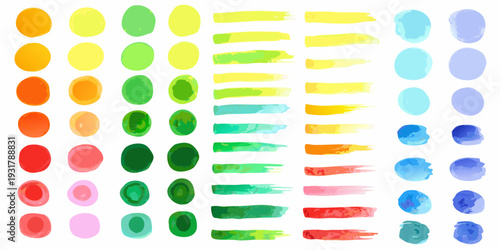 Abstract watercolor swatches displaying a vibrant spectrum of colors