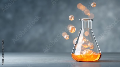 glass flask with glowing vapor and floating luminous bubbles, abstract knowledge flow, soft light, minimal dark background