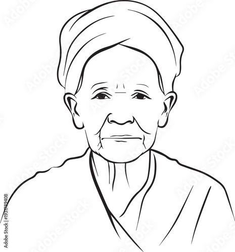 Wallpaper Mural Old Woman Black and White Avatar Illustration in Minimal Line Art Style Design Torontodigital.ca
