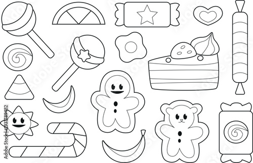 Set of candy illustrations star, flower, animal and fruit on a white background for print, wall art, wallpaper, books, website, decoration