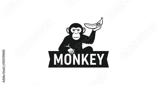 A playful monkey cheerfully holds a banana above its head presented in a striking black silhouette high quality professional detailed modern