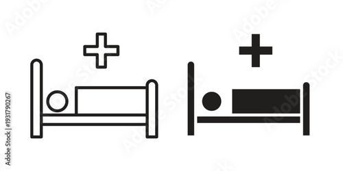 Hospital bed icon set. Linear style. Vector icons