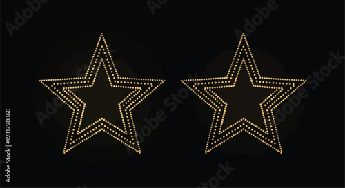 Two golden dotted stars shine brightly against a black background