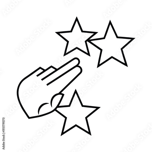 Hand with two fingers points up at three stars, indicating rating or review and feedback