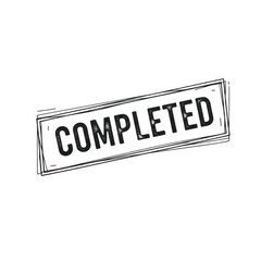 A black and white image of a stamp that says completed