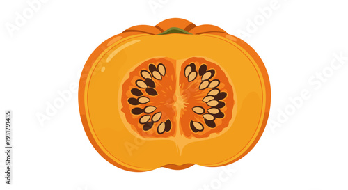 Vibrantly colored fresh pumpkin or squash half, revealing its nutritious pulp and seeds, symbolizing autumn harvest, healthy eating, and seasonal culinary delights