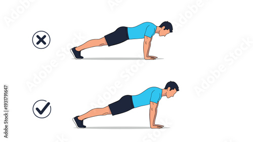 Informative visual guide illustrating the correct and incorrect posture for performing a plank exercise for effective fitness.