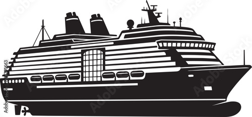 Modern Cruise Liner Silhouette Minimalist Multi-Tiered Passenger Ship with Stacked Decks and Funnels Flat Vector Icon