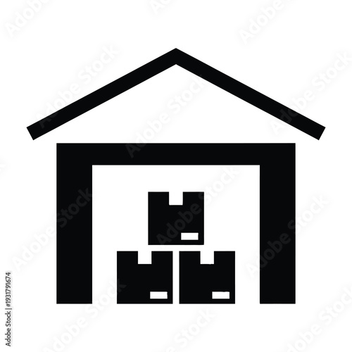 Minimalist storage shed showcasing stacked crates inside open doorway