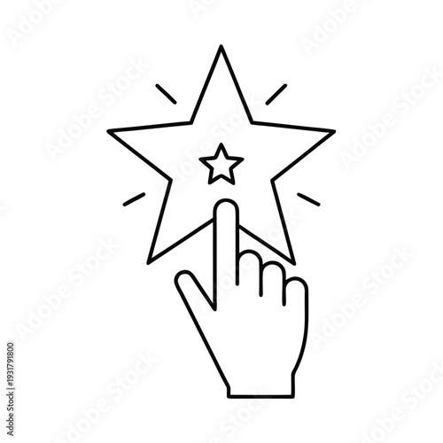 Finger pointing to star, graphic for evaluation, scoring, preference, selection, and user engagement