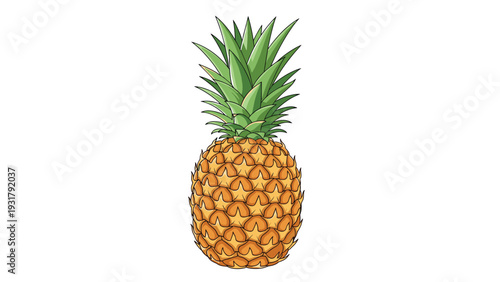 Whole, ripe pineapple with its spiky green crown and textured golden skin, symbolizing tropical flavors, healthy eating, and exotic fruit.