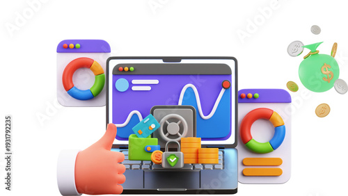 Wallpaper Mural 3D Illustration of Online Wealth Management and Secure Investment Torontodigital.ca