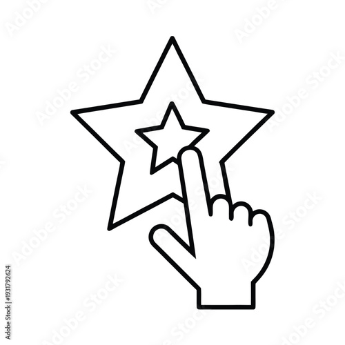 Star rating icon with cursor finger touching star for customer satisfaction and review