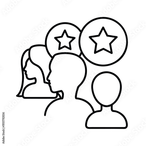People silhouettes with star icons above heads for reputation and recognition concept