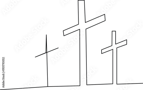Three crosses on a hilltop with a large cross in the middle and two smaller ones on the sides Vector