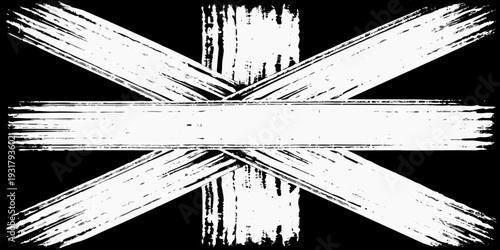 Bold white brushstrokes forming a large cross shape on black background