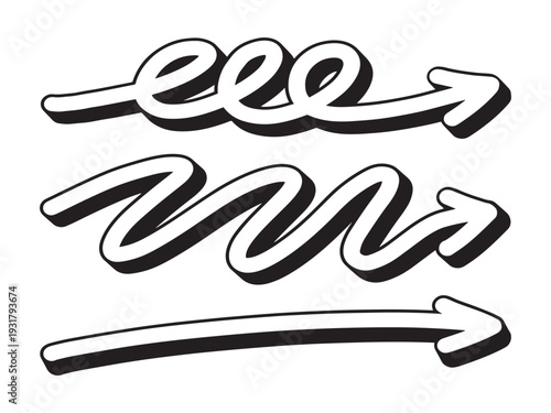 A black and white image of three arrows pointing to the right