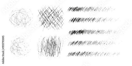 Abstract black and white sketch of various scribble patterns and textures