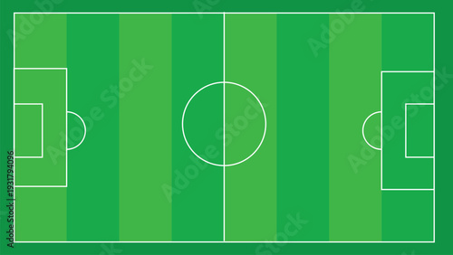 A green soccer field with white lines and goals