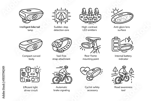 Vector point accessory internal signaling bike icon intelligent brake lamp led light