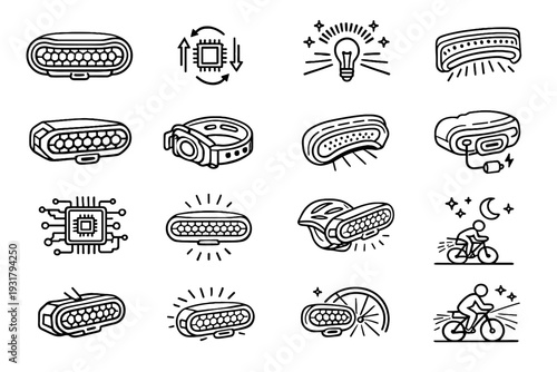 Rubber vector light bike brightness cycling integrated brake riding icon casing microchip
