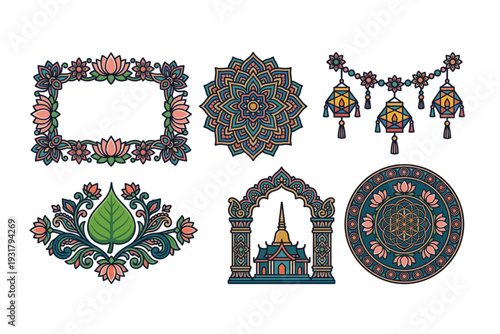 Decorative Buddha mandala frame for Vesak greeting cards and cultural design projects.