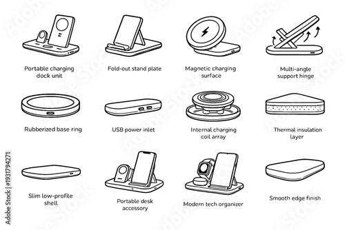 Layer inlet array portable charging slim coil tech vector icon thermal