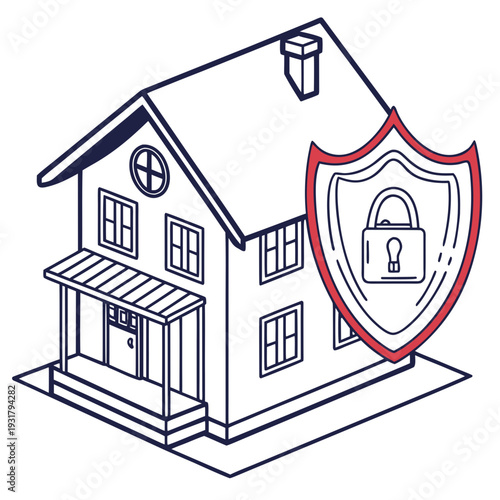 A house with a shield and lock on the side for protection