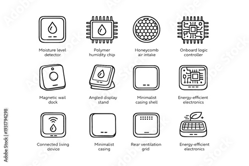 Logic intake device connected ventilation air controller smart sensor wall icon vector