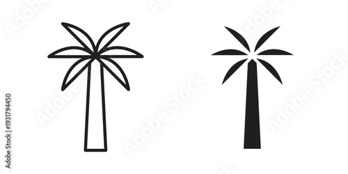 Palm tree icon set. Linear style. Vector icons