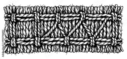 Dense texture of thick woven ropes and nautical knots in a hand drawn vintage engraving style