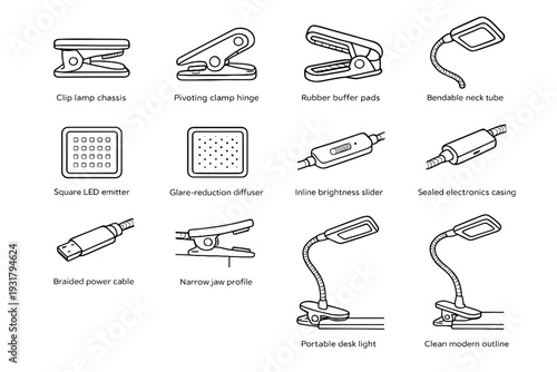 Emitter icons hinge square light modern icon vector profile outline neck led