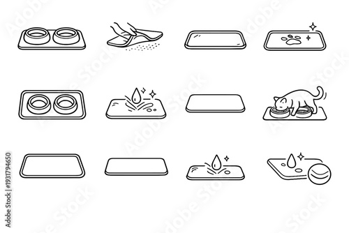 Floor vector area pet shallow feeding mat design icon spill bowl placement