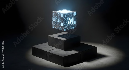 Futuristic AI cube glowing with technology and innovation