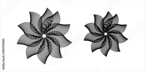 Black and white line drawing of two floral designs side by side