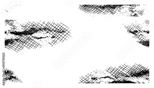 Artistic cross hatching frame border with hand drawn ink splatter texture