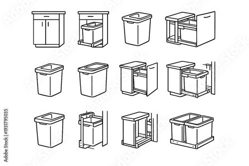 Modern container vector sink precise utility accessory outline mounting icon trash silhouette