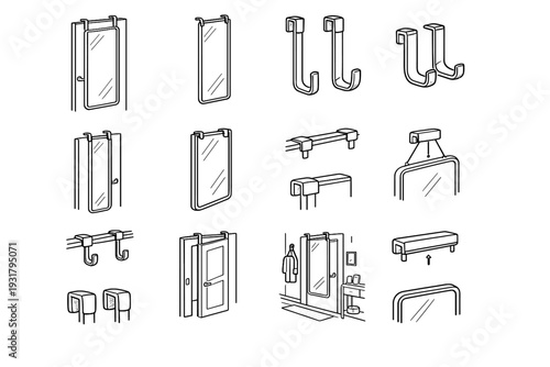 Door over mirror slim rounded icon system clean steel hallway vector solution