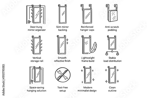 Door vector over rail hanging solution outline hanger smooth mirror frame setup