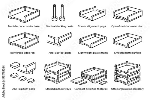 Stacking matte vertical frame posts icon stackable desktop vector tray office sorter