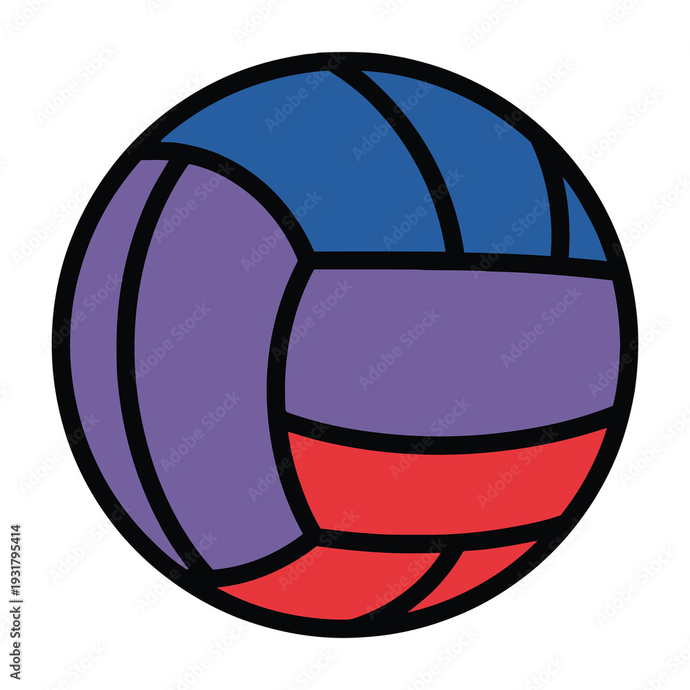 Fototapeta premium Vibrant beach ball floating against a clean white background showcases bold geometric patterns in striking blue purple and red hues perfect for sports marketing or energetic lifestyle branding
